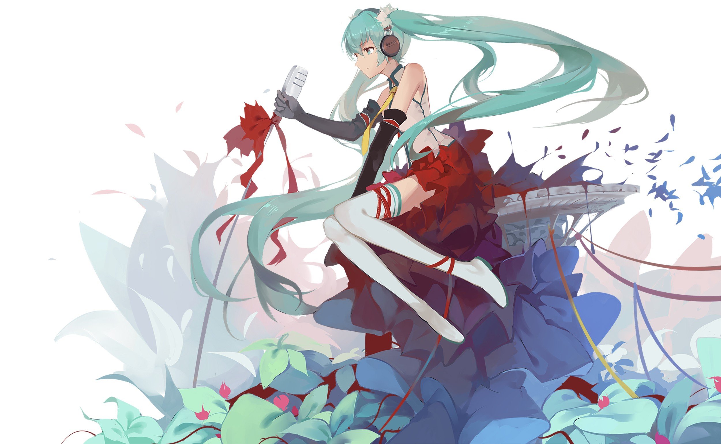 Hatsune Miku, Headphones, Microphones, Vocaloid Wallpaper