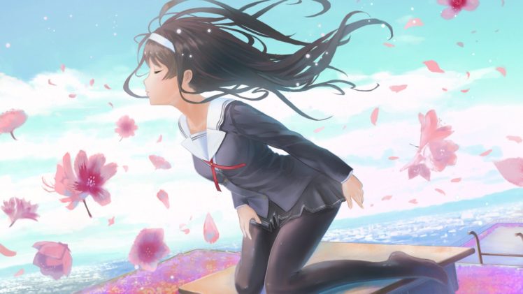 school uniform, Flowers, Saenai Heroine no Sodatekata, Kasumigaoka Utaha HD Wallpaper Desktop Background
