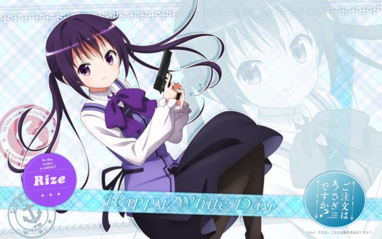Gochuumon wa Usagi Desu ka?, Anime girls, Long hair, Tedeza Rize, Gun HD Wallpaper Desktop Background