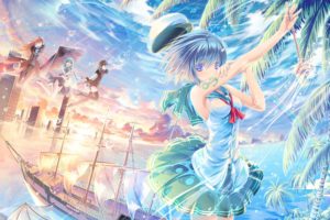 artwork, Anime girls, Ship, Flood, Sailors
