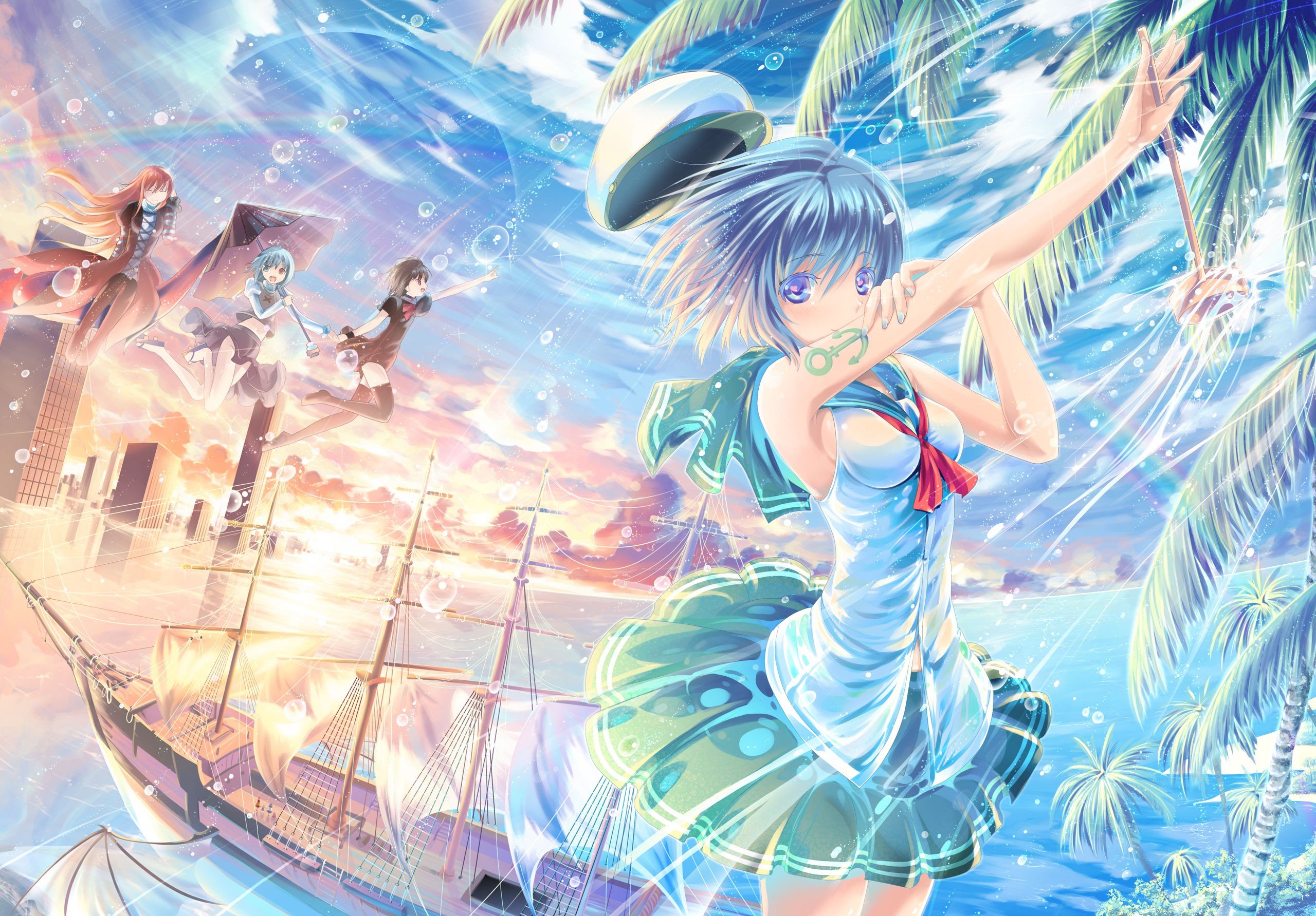 artwork, Anime girls, Ship, Flood, Sailors Wallpaper