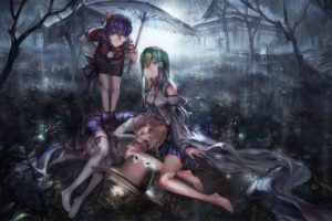 artwork, Anime girls, Touhou, Umbrella