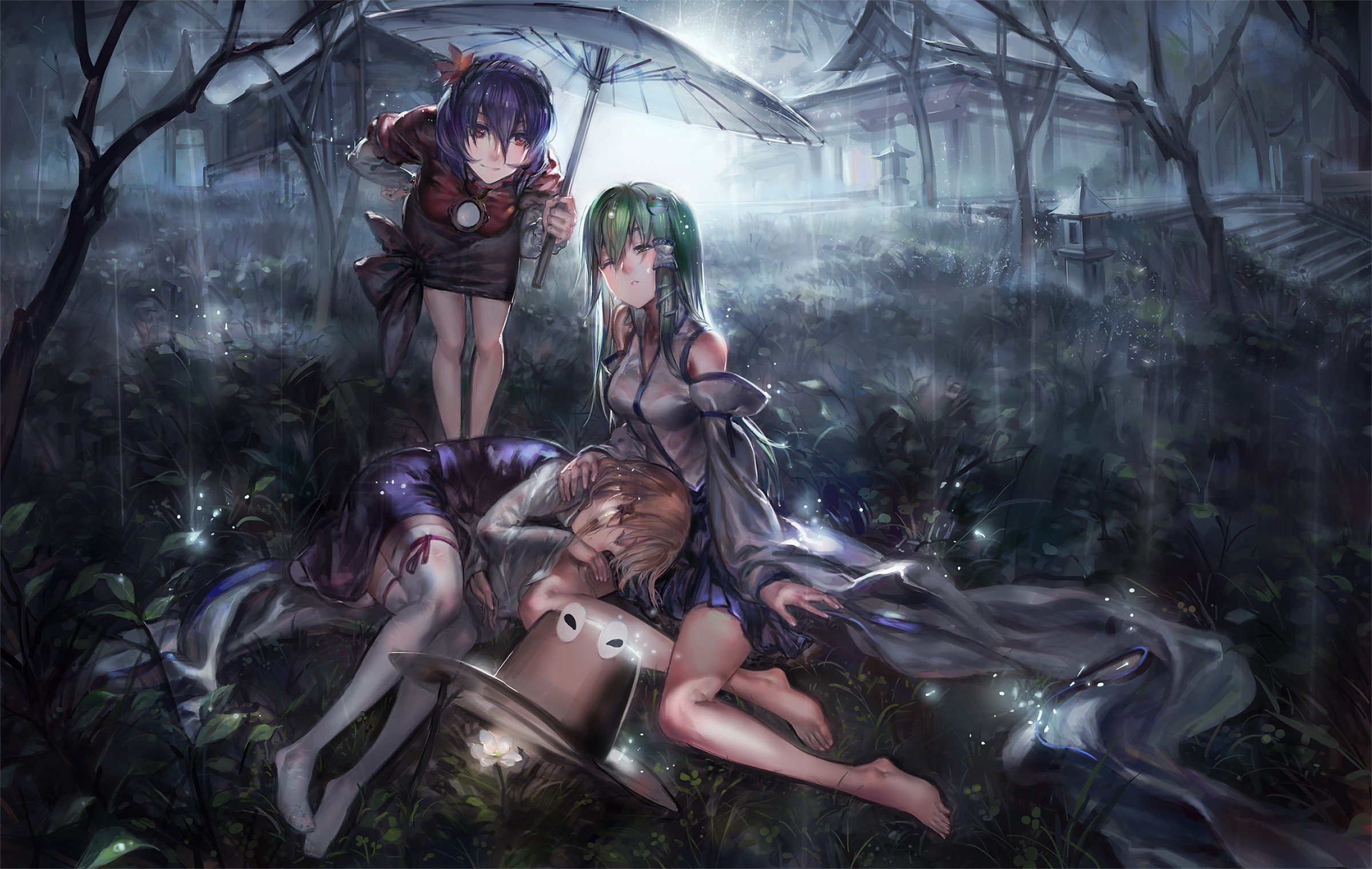 artwork, Anime girls, Touhou, Umbrella Wallpaper