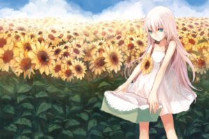 sunflowers, Anime girls, Dress