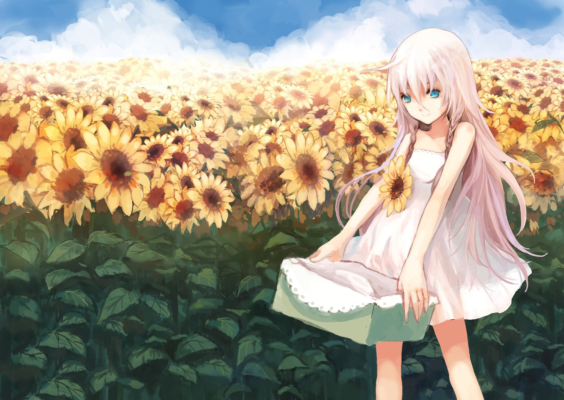 sunflowers, Anime girls, Dress Wallpaper