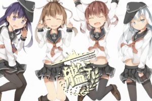 Kantai Collection, Anime, Anime girls, Akatsuki (KanColle), Hibiki (KanColle), Ikazuchi (KanColle), Inazuma (KanColle), School uniform, Skirt, Thigh highs
