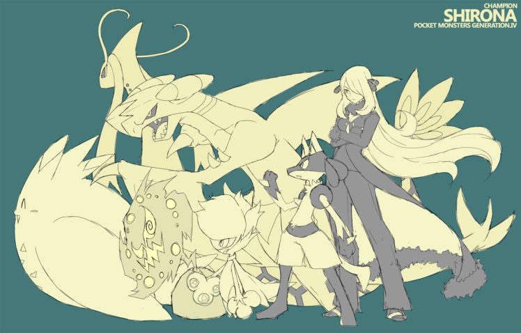 Pokemon, Lucario, Togekiss, Cynthia (Pokémon), Spiritomb, Roselia, Milotic, Garchomp, Anime girls HD Wallpaper Desktop Background