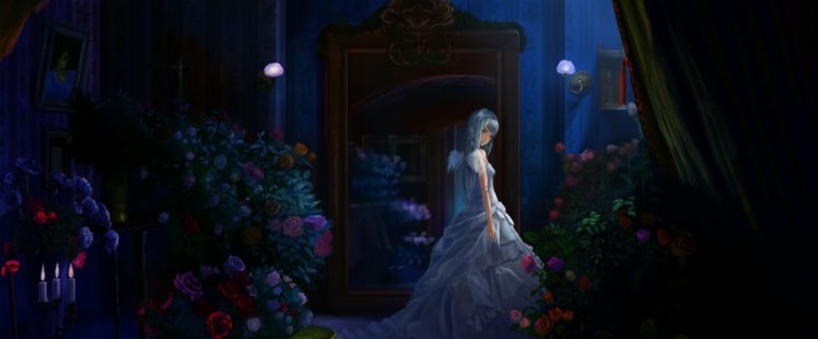 flowers, Dress, Night, Suigintou, Mirror HD Wallpaper Desktop Background