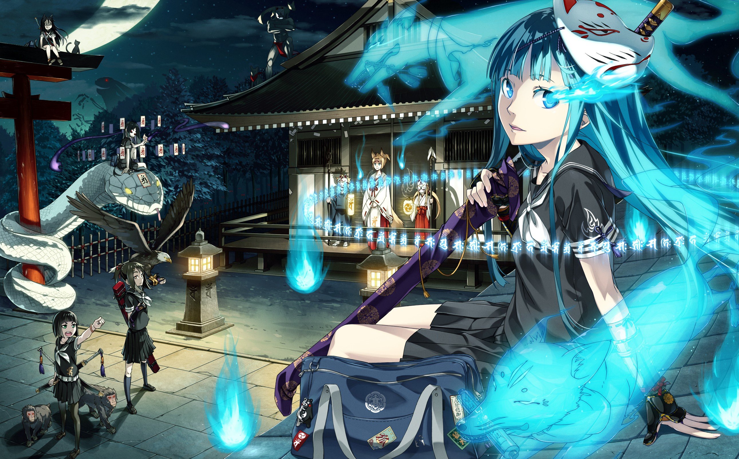 snake, Katana, Night, Original characters Wallpaper