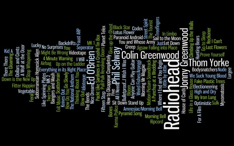 music, Text, Typography, Radiohead, Song, Rock, Music, Wordcloud HD Wallpaper Desktop Background