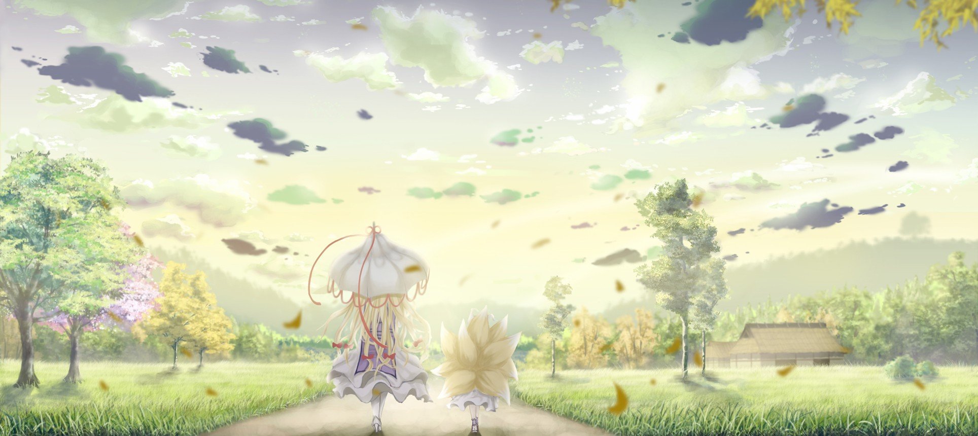 tail, Umbrella, Landscape, Clouds Wallpaper
