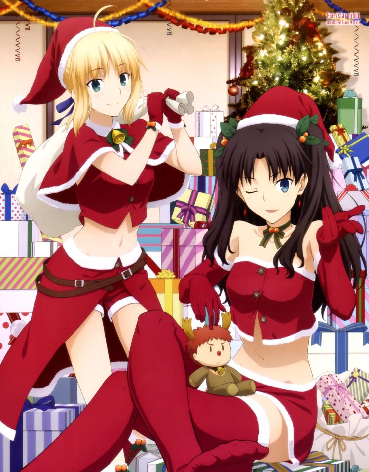 Fate Stay Night, Anime girls, Fate Series, Saber, Tohsaka Rin, Christmas HD Wallpaper Desktop Background