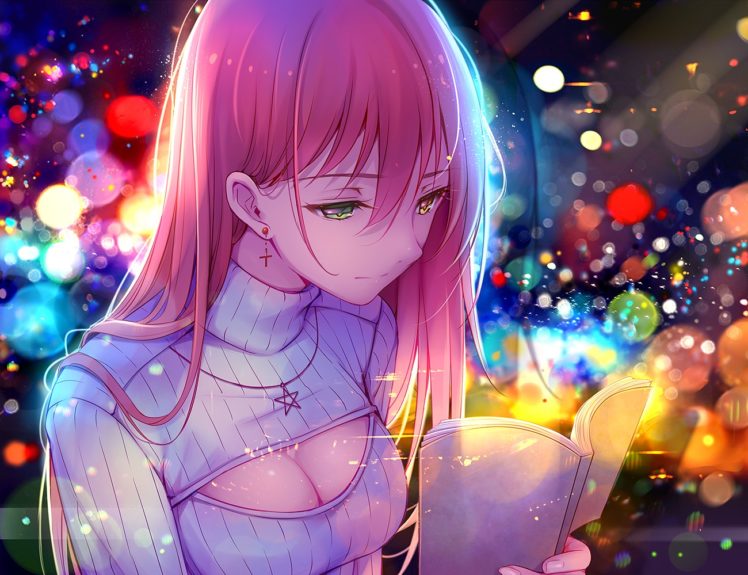 heterochromia, Green eyes, Pink hair, Original characters, Anime HD Wallpaper Desktop Background