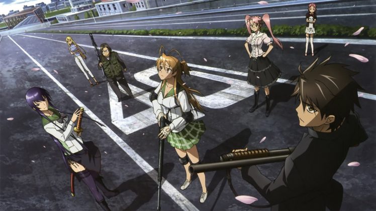 manga, Highschool of the Dead, Busujima Saeko, Marikawa Shizuka, Miyamoto Rei, Takagi Saya HD Wallpaper Desktop Background