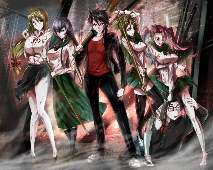 manga, Highschool of the Dead, Marikawa Shizuka, Busujima Saeko, Miyamoto Rei, Takagi Saya HD Wallpaper Desktop Background