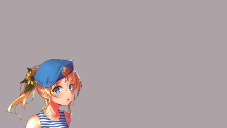 anime, Anime girls, Simple background, Love Live!, Ayase Eri, Berets, Ponytail, Tank top, Blue eyes, Hair ornament, Gray background HD Wallpaper Desktop Background
