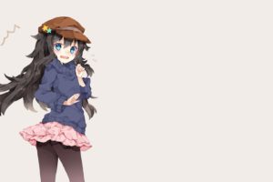 anime, Anime girls, Simple background, Gray background, Original characters, Chico152, Blue eyes, Black hair, Skirt, Long hair, Pantyhose