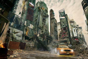 cityscapes, Streets, Cars, Taxi, Apocalyptic, Photomanipulations