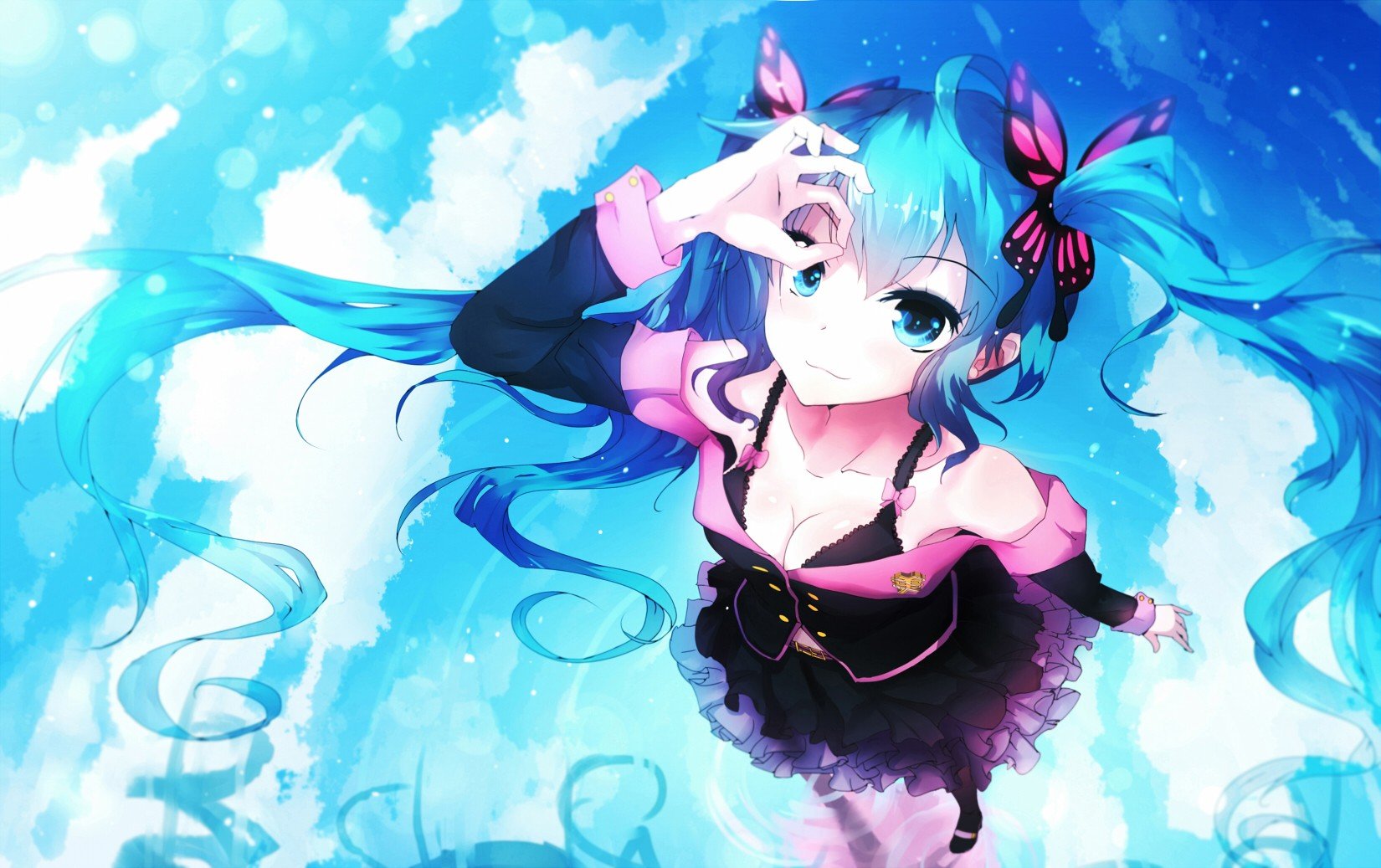 anime girls, Hatsune Miku, Vocaloid, Twintails, Blue eyes, Blue hair Wallpaper