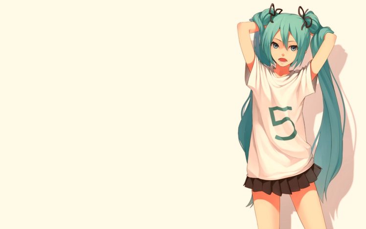 Hatsune Miku, Short skirt, T shirt, Vocaloid HD Wallpaper Desktop Background
