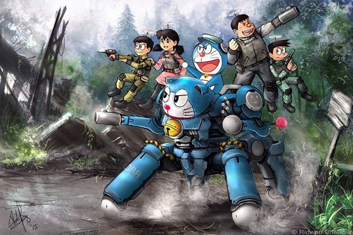 Ghost in the Shell, Doraemon, Tachikoma, Crossover, Anime Wallpaper