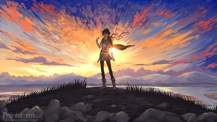 sunset, Digital art HD Wallpaper Desktop Background