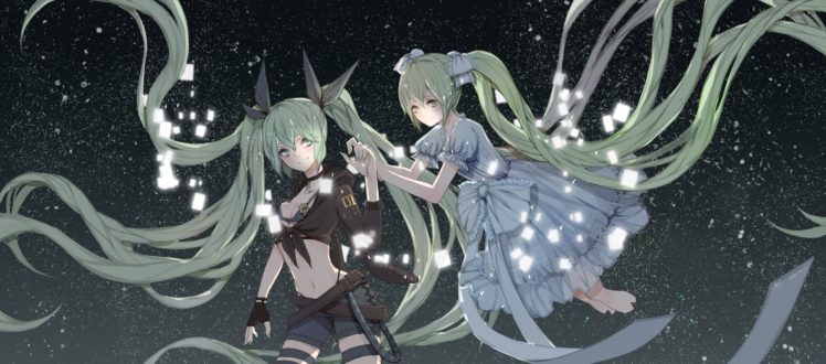 anime, Anime girls, Green hair, Multiple display, Gloves, Vocaloid, Stars, Hatsune Miku HD Wallpaper Desktop Background