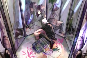 anime, Anime girls, Skirt, School uniform, Schoolgirls, Schoolbags, Mirror