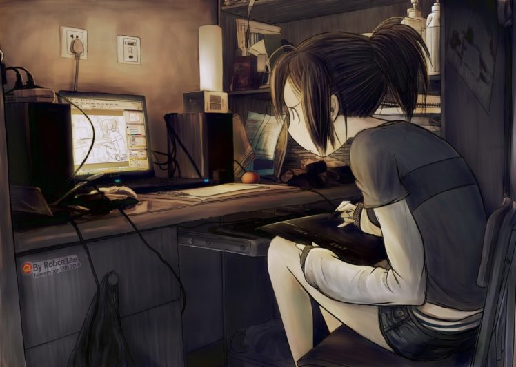 detailed, Computer, Anime girls, Original characters HD Wallpaper Desktop Background