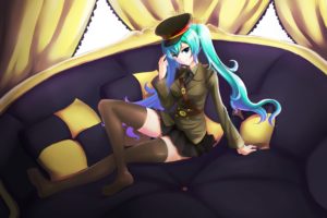 anime, Anime girls, Knee highs, Long hair, Couch, Legs, Vocaloid, Hatsune Miku