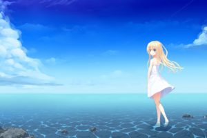 anime girls, Sea, White dress