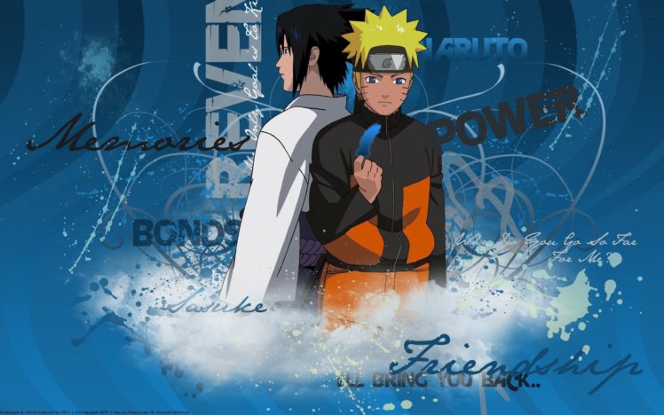 anime, Naruto Shippuuden, Uchiha Sasuke, Uzumaki Naruto, Typography HD Wallpaper Desktop Background