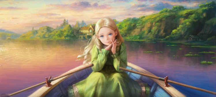 blue eyes, Boat, Original characters, Dress, When Marnie Was There HD Wallpaper Desktop Background
