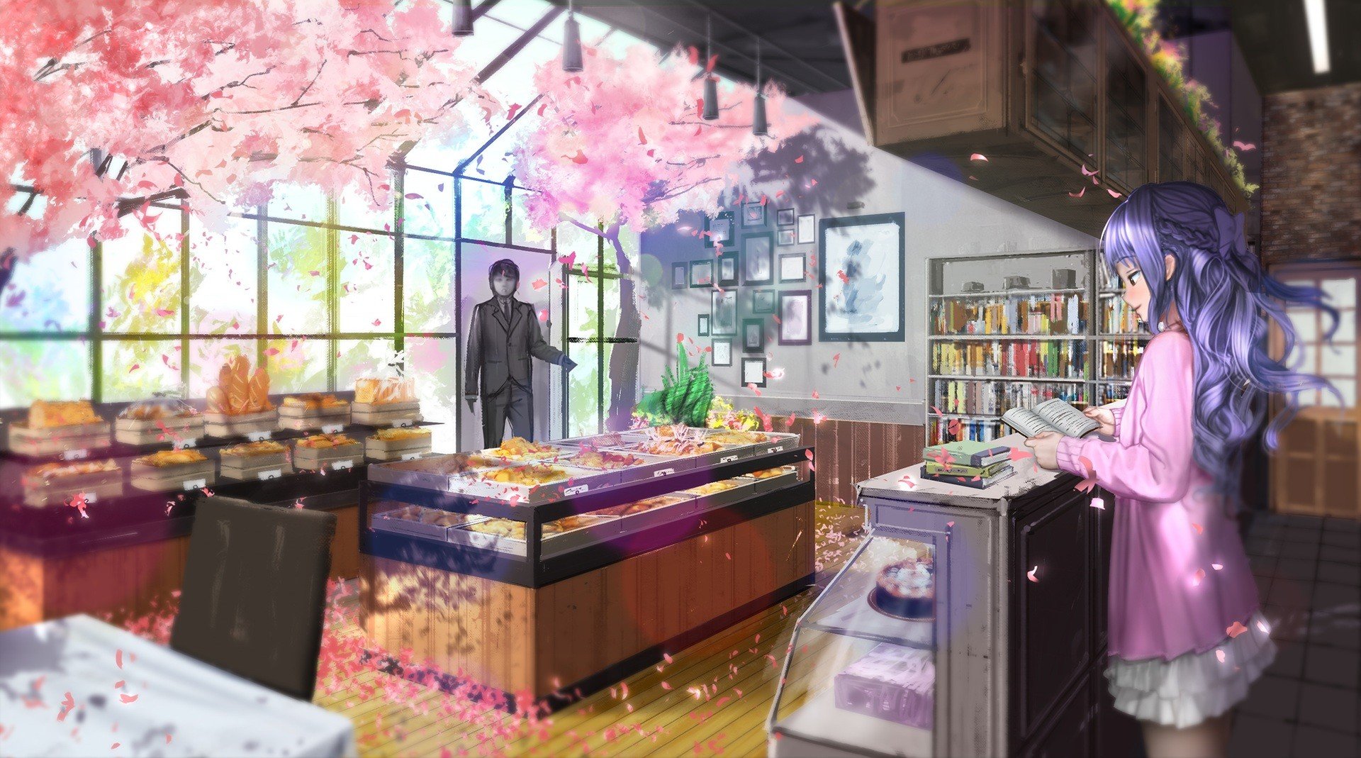 cherry blossom, Cakes, Original characters Wallpaper