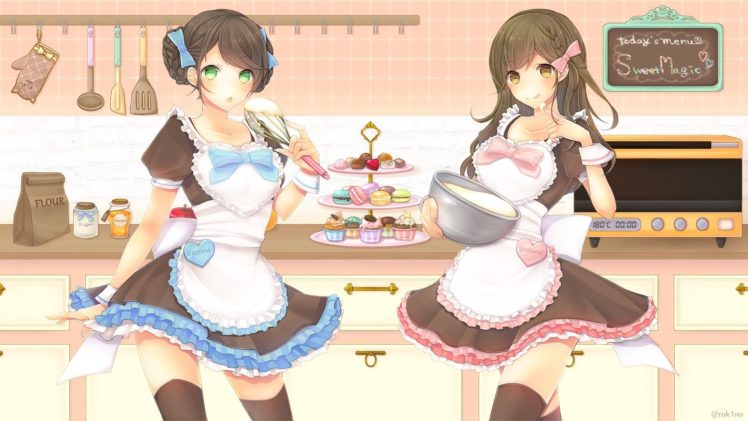 thigh highs, Cakes, Dress, Maid outfit HD Wallpaper Desktop Background