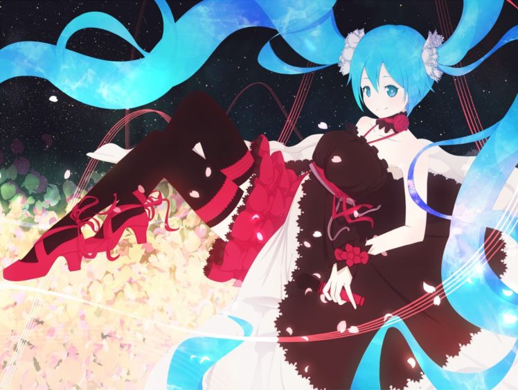 Hatsune Miku, Vocaloid, Microphones, Thigh highs, High heels HD Wallpaper Desktop Background