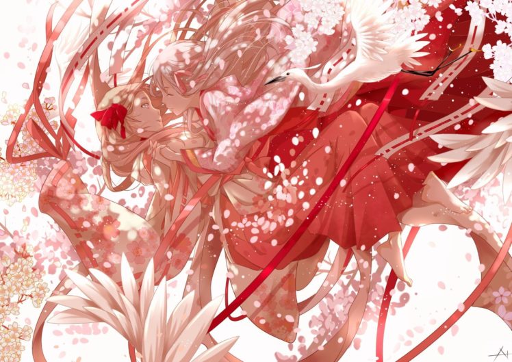 cherry blossom, Japanese clothes, Original characters HD Wallpaper Desktop Background