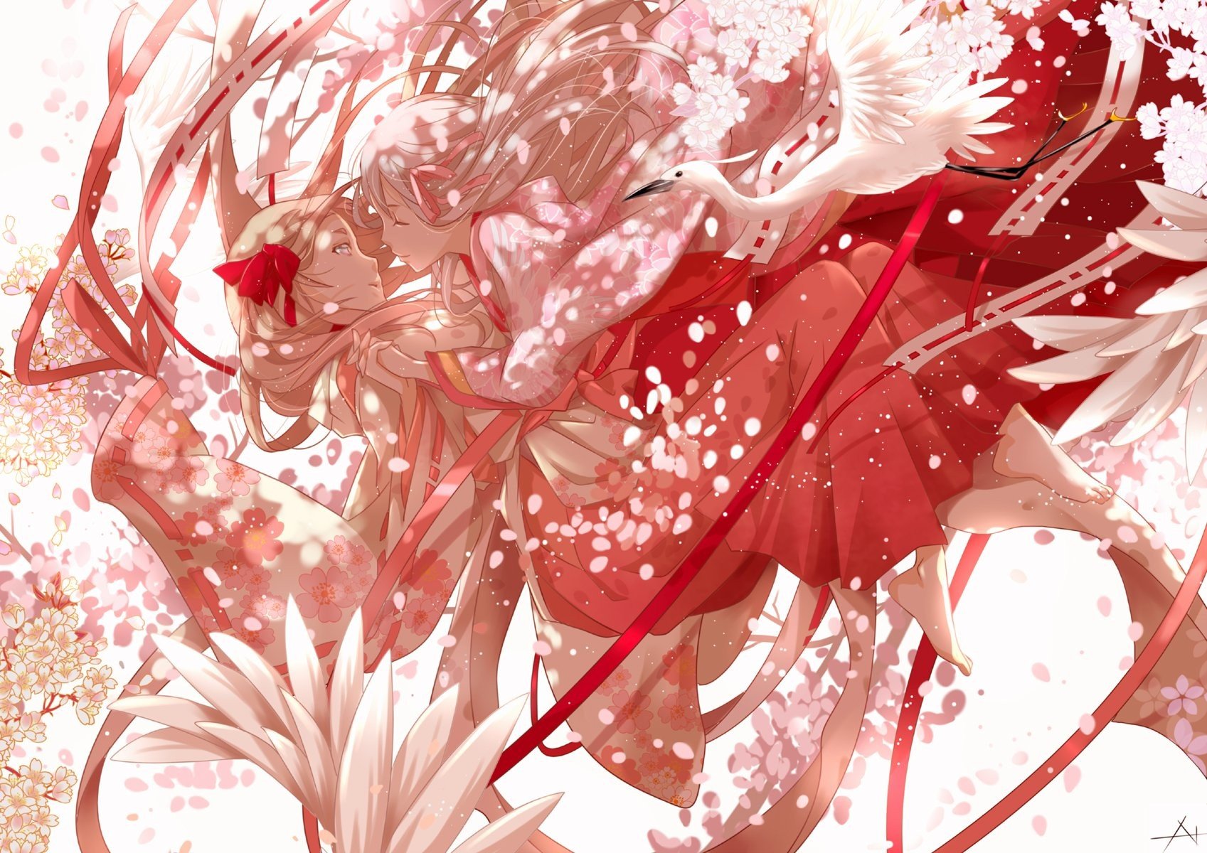 cherry blossom, Japanese clothes, Original characters Wallpaper