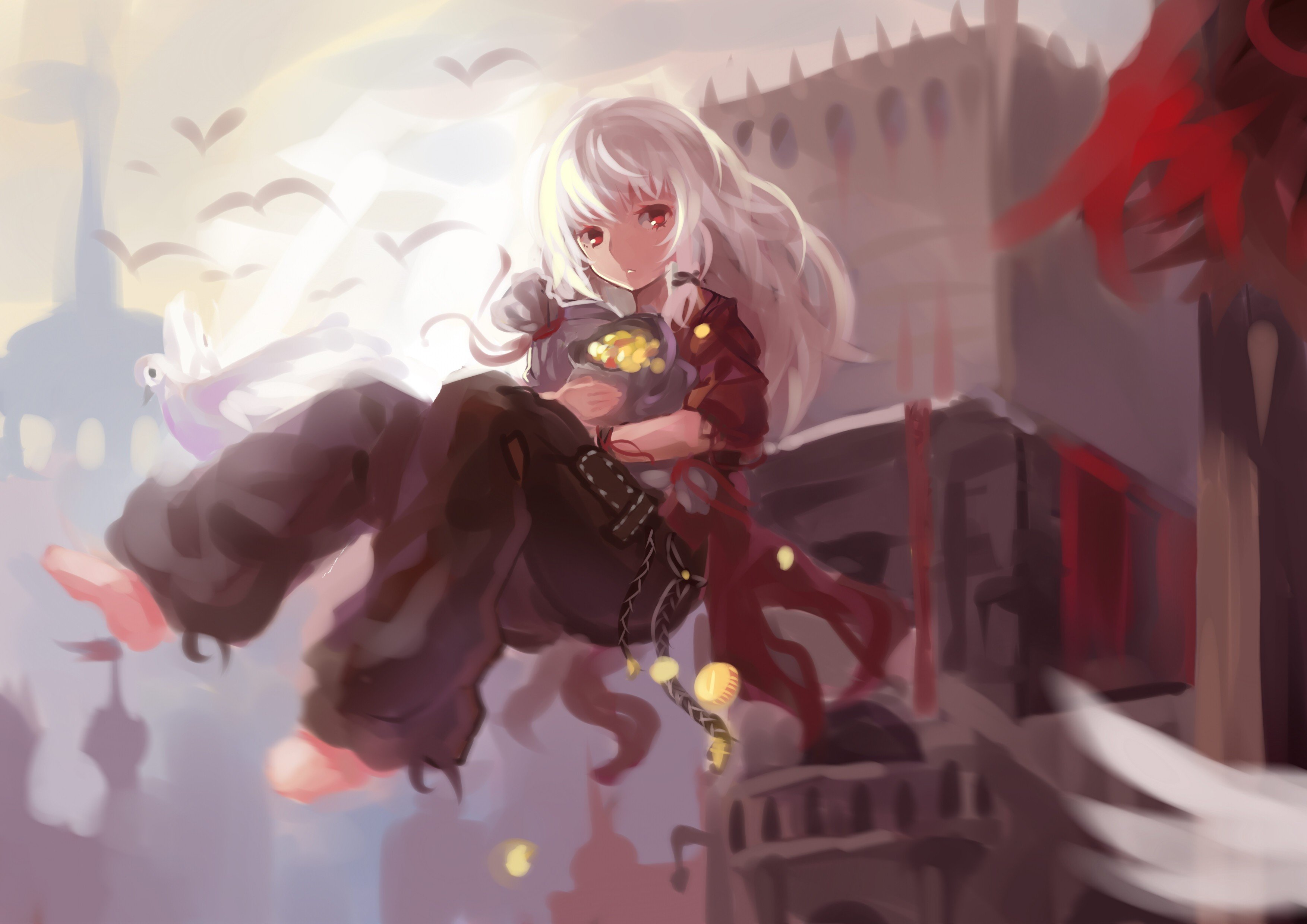 birds, Original characters, White hair Wallpaper