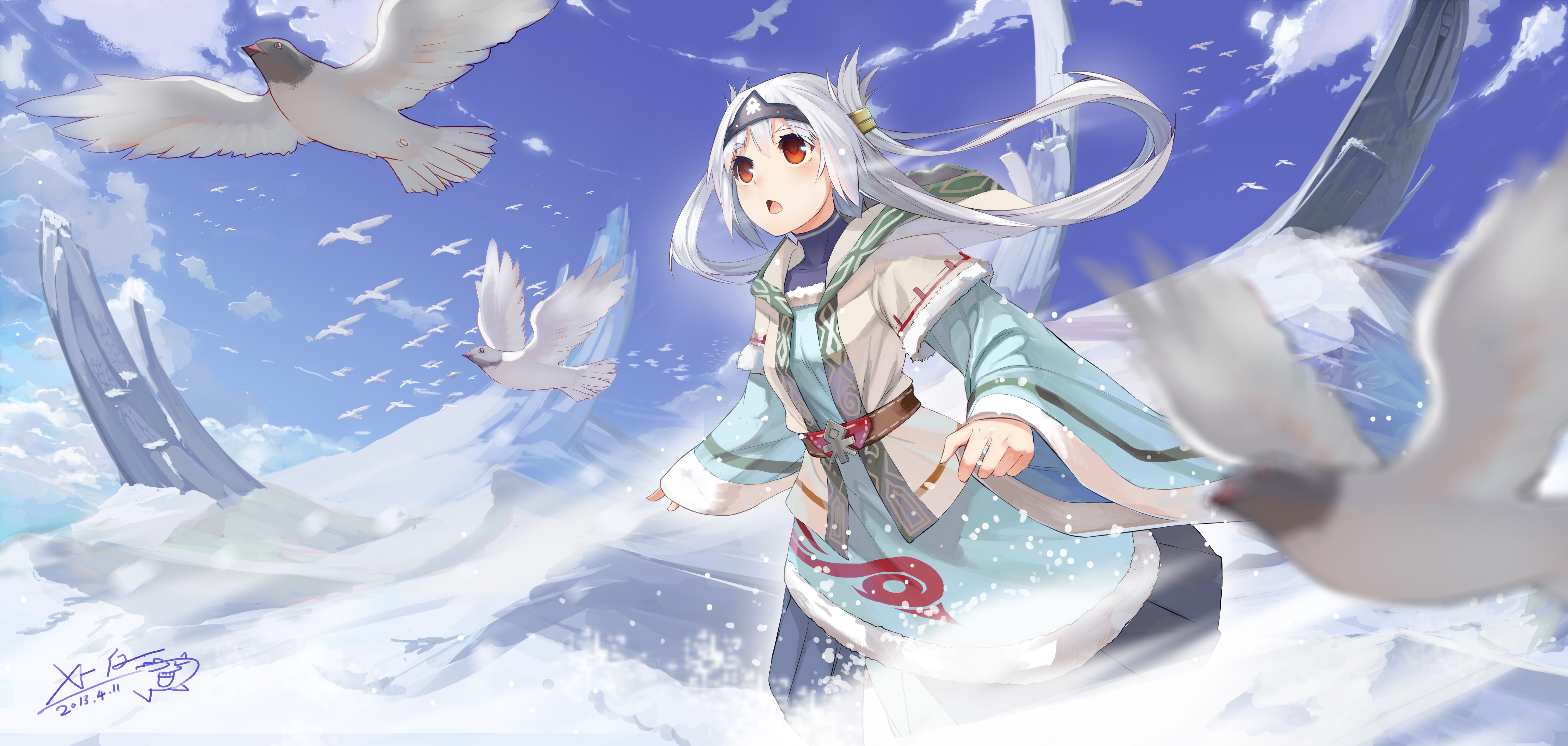 birds, Original characters, Snow, Mountain Wallpaper