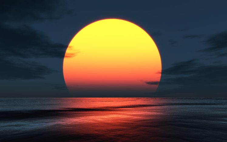 water, Sunset, Landscapes, Nature, Coast, Sun, Night, Digital, Art HD Wallpaper Desktop Background