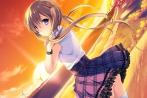 anime girls, Skirt, Long hair, Sun
