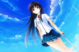 anime girls, School uniform, Clouds, Long hair, Visual novel, If My Heart Had Wings