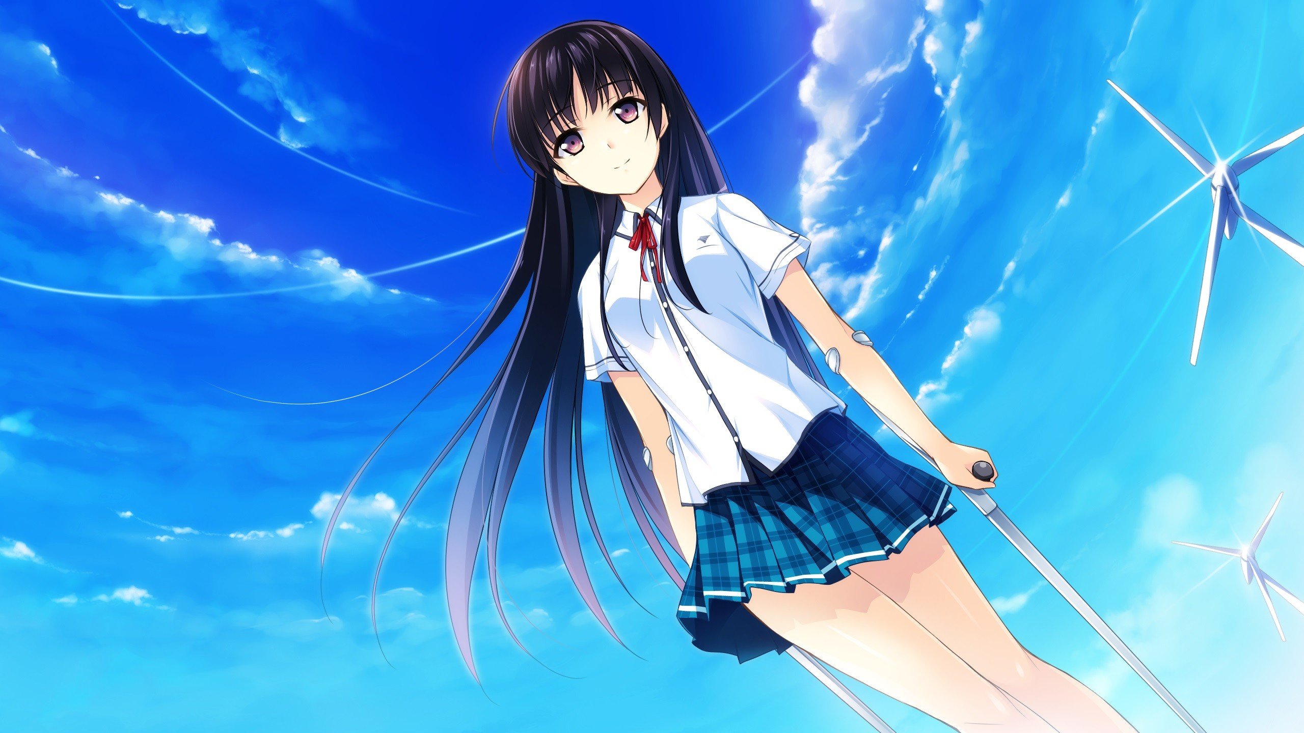 anime girls, School uniform, Clouds, Long hair, Visual novel, If My Heart Had Wings Wallpaper