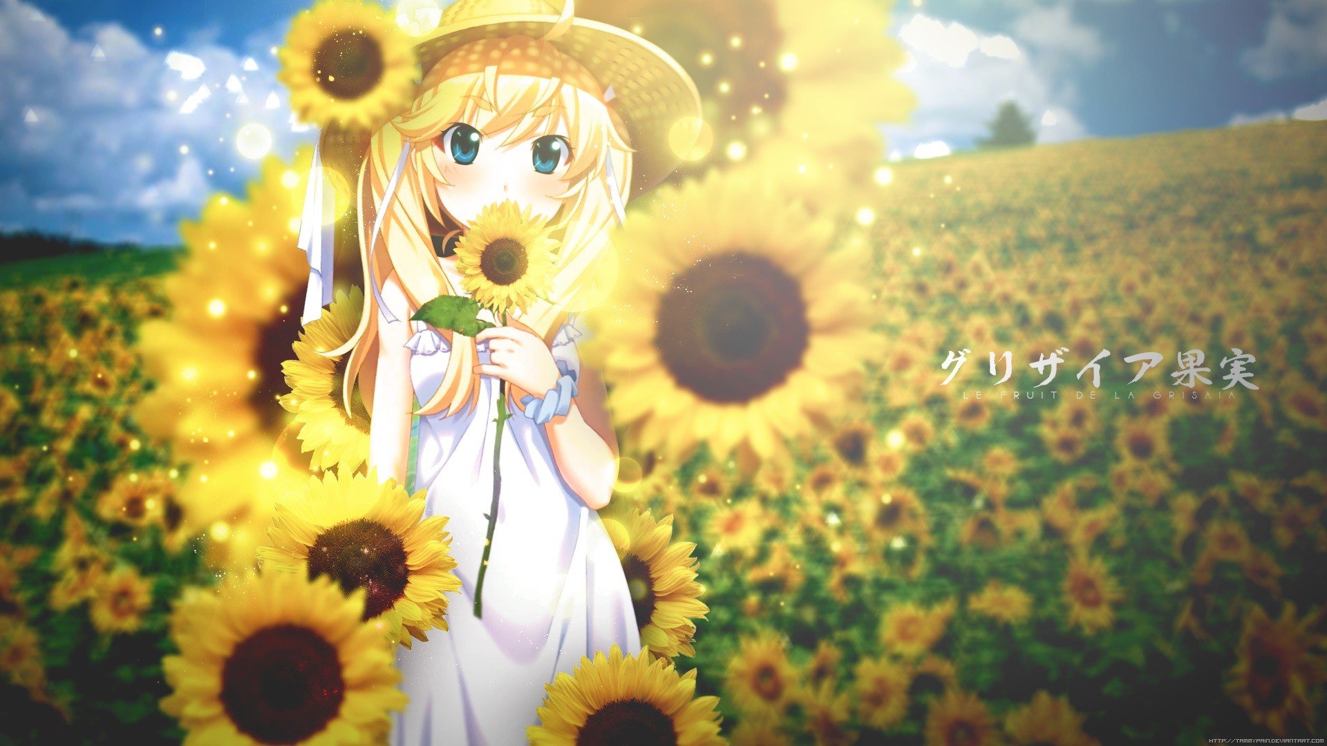 anime girls, Sunflowers, Grisaia no Kajitsu, Matsushima Michiru Wallpaper