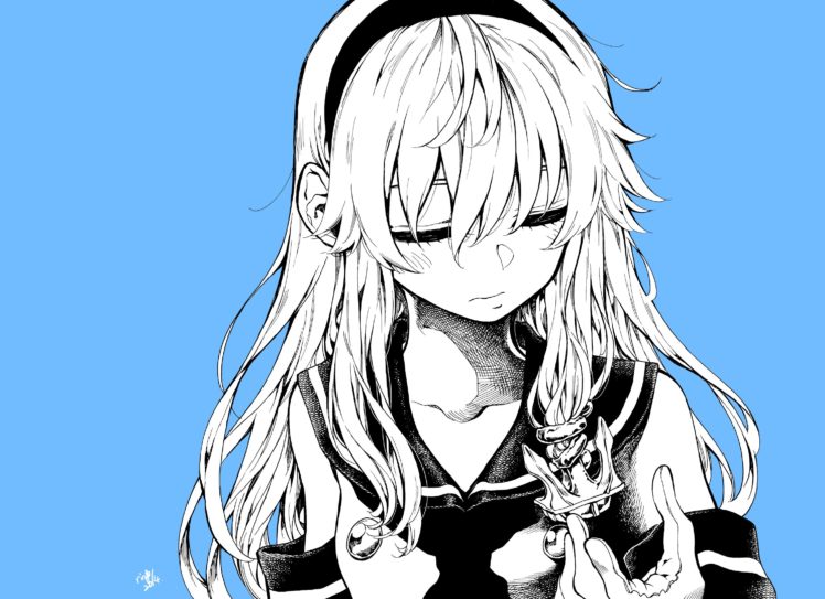 anime girls, Simple background, Monochrome, School uniform HD Wallpaper Desktop Background
