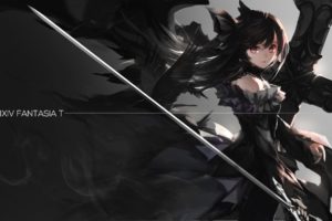 Pixiv Fantasia T, Original characters, Black dress, Sword, Long hair, Red eyes, Twintails, Anime girls, Anime, Swd3e2