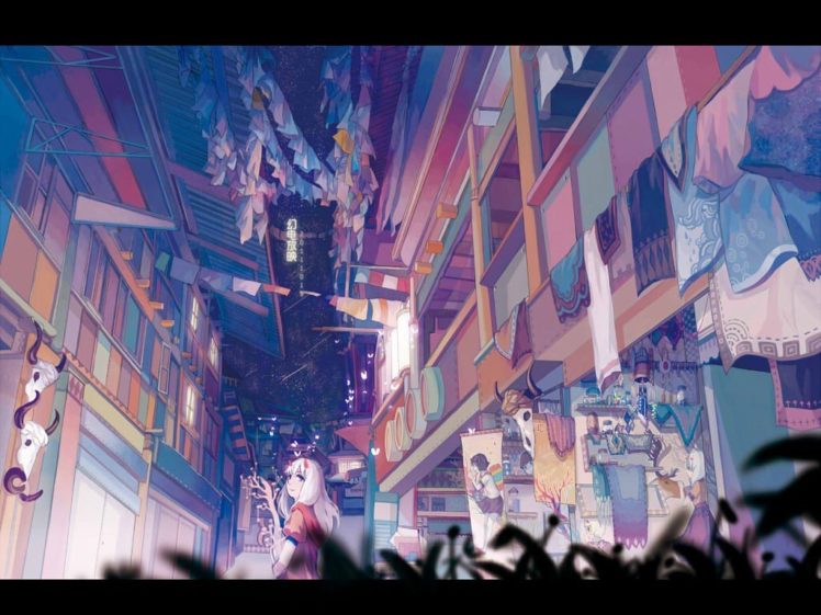 anime girls, Asian architecture, Carpets HD Wallpaper Desktop Background