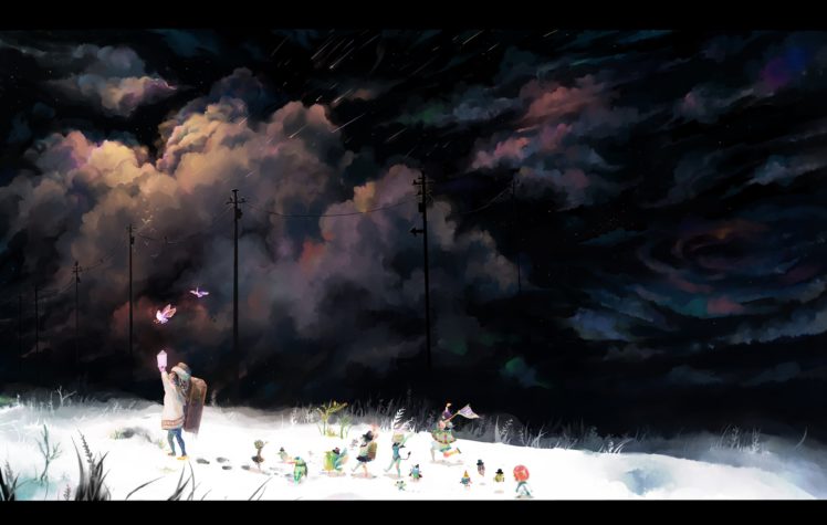fantasy art, Watercolor, Clouds, Pigeons HD Wallpaper Desktop Background