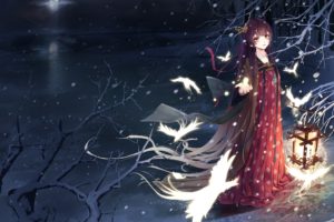 anime girls, Long hair, Snow